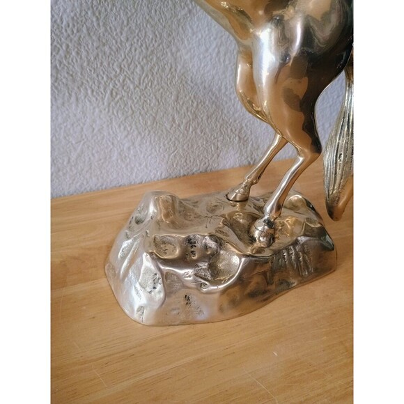 Mid- Century Vintage 15'' Tall Solid Brass Rearing Horse Sculpture Statue - Picture 4 of 13